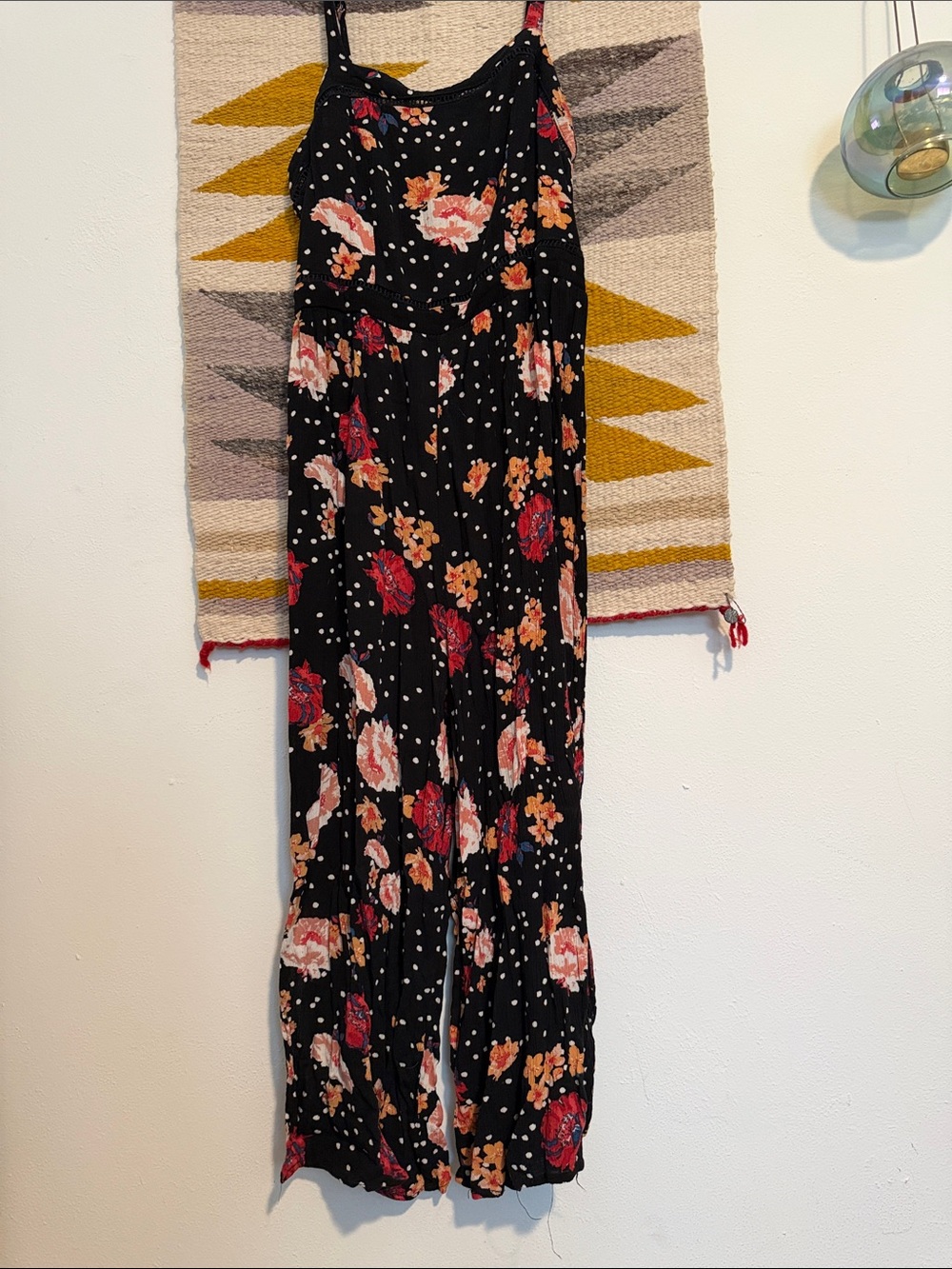 Xhilaration Black Floral & Polka Dot Wide-Leg Jumpsuit